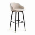Sgabello da bar con braccioli beige in poliestere e acciaio nero 50 x 52 x 100 cm