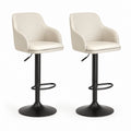 Set 2 Sgabelli da Bar Regolabili Beige in Pelle PU con Base Rotonda Nera 50 x 52 x 88-109 cm