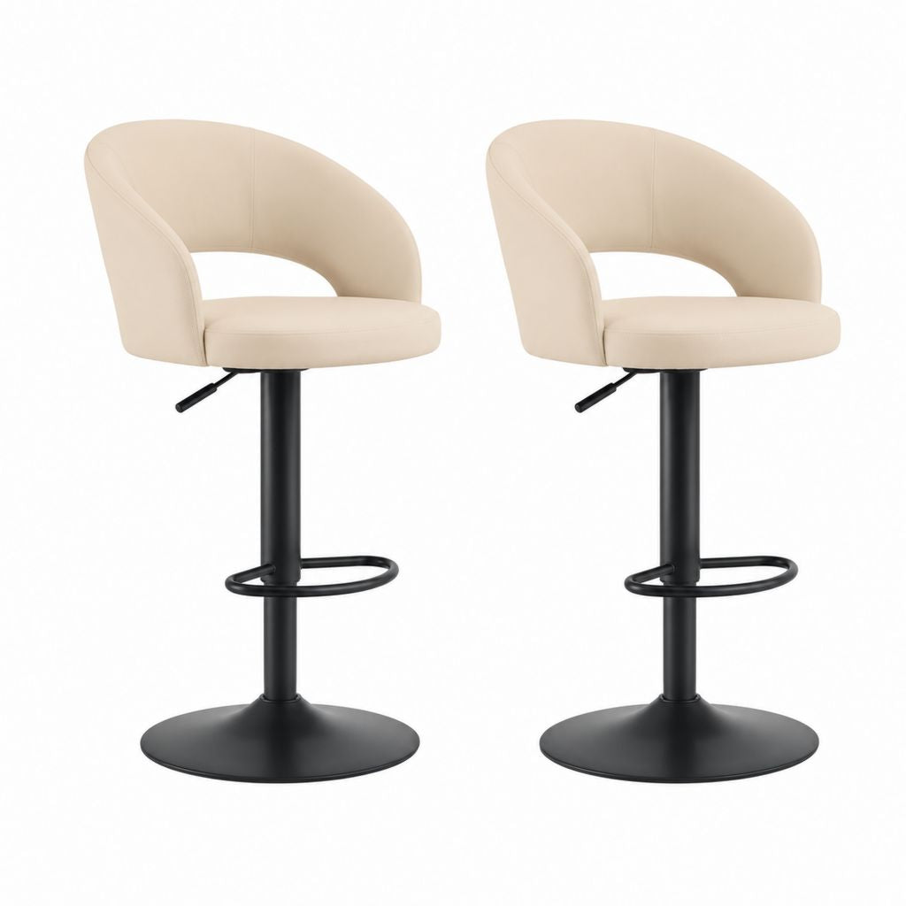Set di 2 sgabelli da bar regolabili beige in PU con base rotonda in acciaio 50 x 52 x 88-109 cm