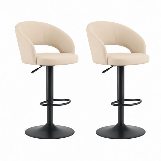 Set di 2 sgabelli da bar regolabili beige in PU con base rotonda in acciaio 50 x 52 x 88-109 cm