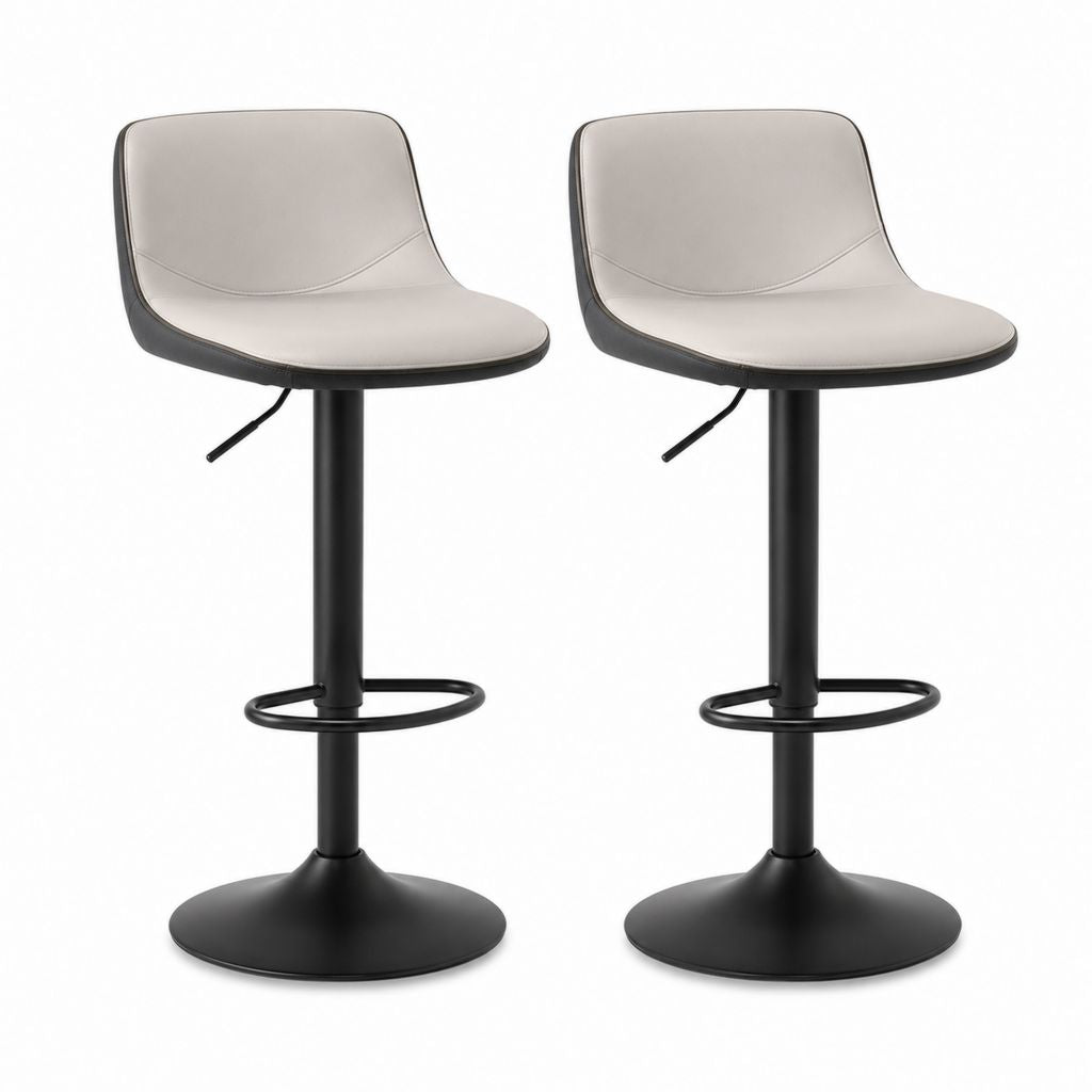 Set di 2 sgabelli da bar regolabili tortora in PU con base rotonda nera 48 x 50 x 89-110 cm