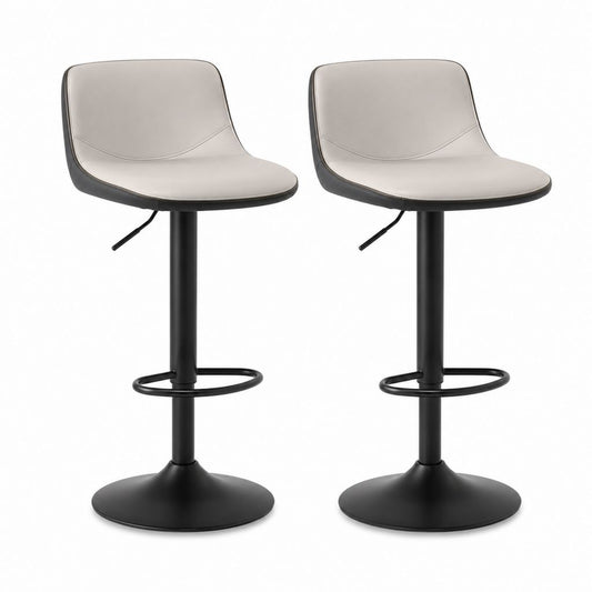 Set di 2 sgabelli da bar regolabili tortora in PU con base rotonda nera 48 x 50 x 89-110 cm