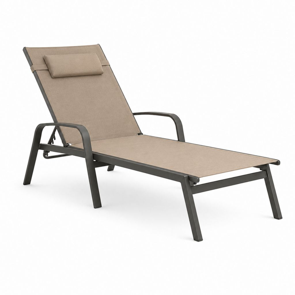 Lettino prendisole reclinabile beige in alluminio e textilene rettangolare 190 x 65 x 95 cm