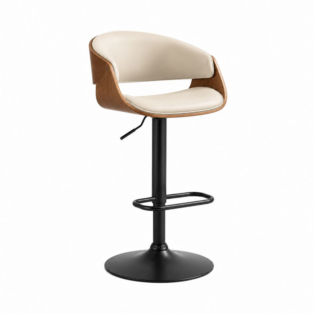Sgabello da bar regolabile girevole beige e noce in similpelle PU 55 x 52 x 92-113 cm