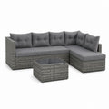 Set divano da giardino angolare 3 posti grigio in rattan PE con tavolino 200 x 140 x 75 cm