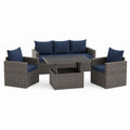 Set divani da giardino 4 pezzi grigio antracite in rattan PE con cuscini blu divano 3 posti 180 x 65 x 66 cm