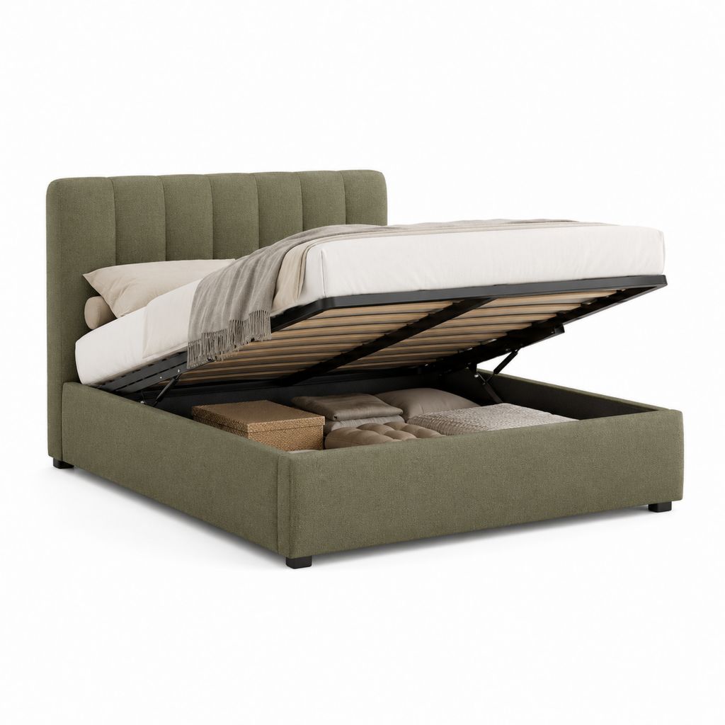 Letto contenitore matrimoniale verde in poliestere rettangolare con rete a doghe 160 x 200 cm