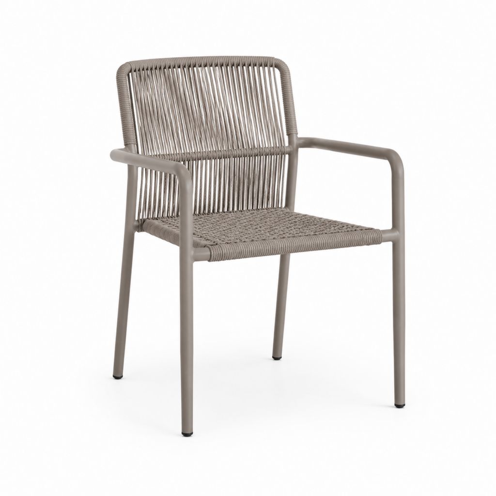 Sedia da giardino con braccioli tortora in alluminio e corda in polipropilene 58 x 60 x 84 cm