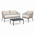 Set divani da giardino 4 pezzi beige e nero in acciaio e corda PP con tavolino 120 x 60 cm