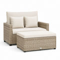 Divano da giardino 2 posti con pouf beige in rattan PE 140 x 85 x 85 cm