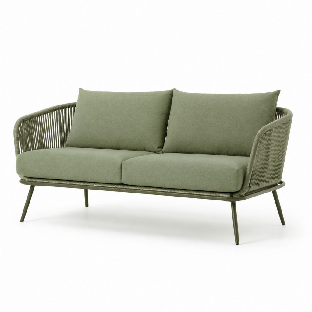 Divano da giardino 2 posti verde in acciaio e corda sintetica 145 x 75 x 78 cm