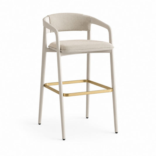 Sgabello da bar con braccioli beige in acciaio e poliestere 55 x 56 x 100 cm