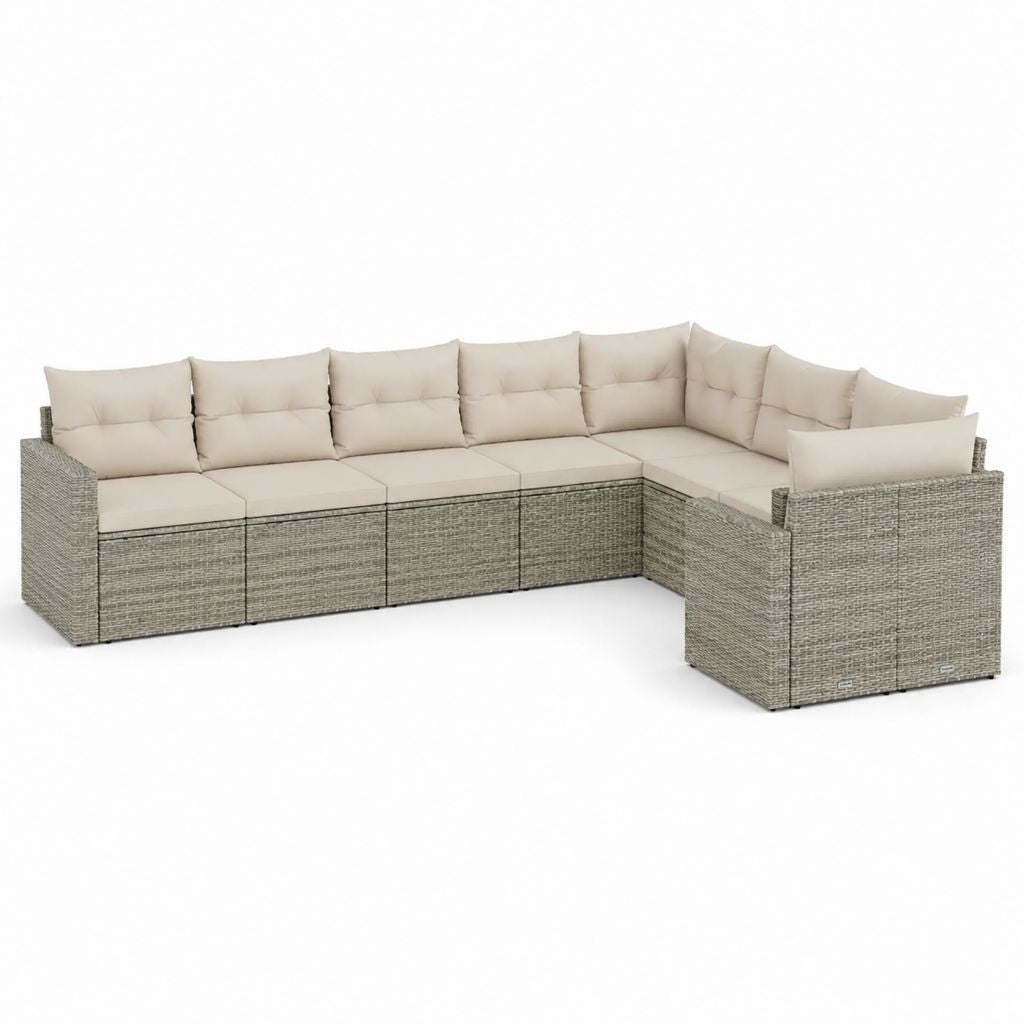 Divano da giardino modulare angolare a L grigio in rattan PE con cuscini beige 280 x 210 x 70 cm