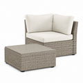 Set salotto da giardino 2 pezzi grigio tortora in rattan PE con cuscini beige poltrona 87 x 87 x 82 cm tavolino quadrato 80 x 80 x 36 cm