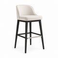 Sgabello da bar con schienale crema in poliestere e legno massello 52 x 55 x 100 cm