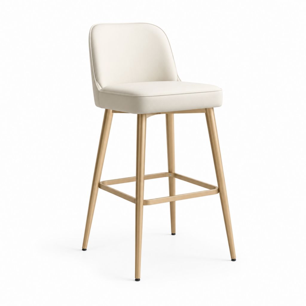 Sgabello da bar con schienale beige in pelle sintetica PU e acciaio dorato 48 x 54 x 100 cm