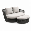 Divano da giardino rotondo con pouf grigio e antracite in alluminio e corda sintetica 160 x 90 x 75 cm
