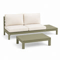Set divano da giardino 2 posti con tavolino verde oliva e bianco crema in alluminio e poliestere forma rettangolare 200 x 75 x 70 cm