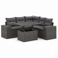 Set divano da giardino angolare grigio in polyrattan con tavolo elevabile 220 x 170 x 65 cm