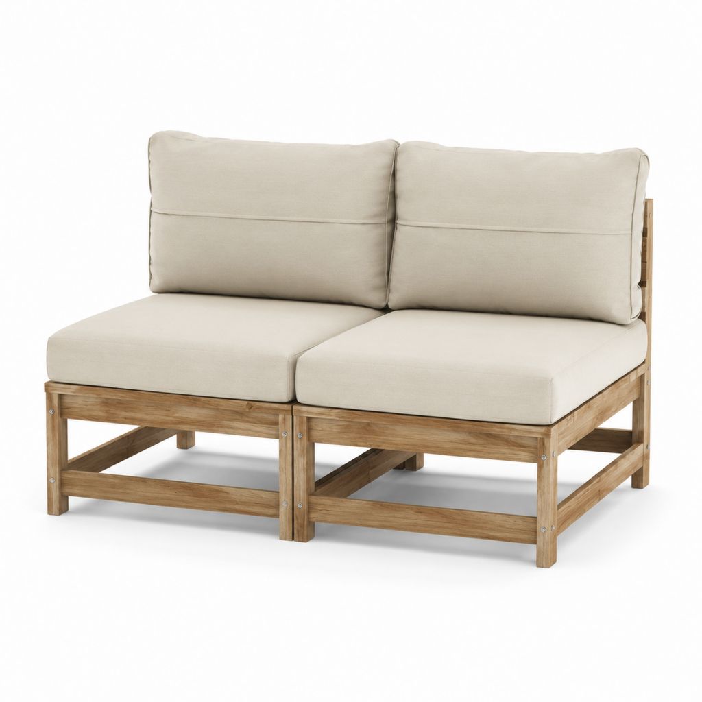 Divano da giardino modulare 2 posti beige in legno massello di acacia 140 x 70 x 70 cm