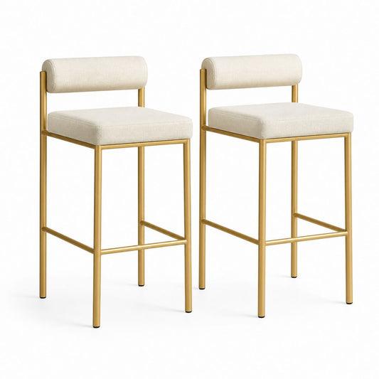 Set di 2 sgabelli da bar beige in poliestere e acciaio dorato con schienale 48 x 52 x 96 cm