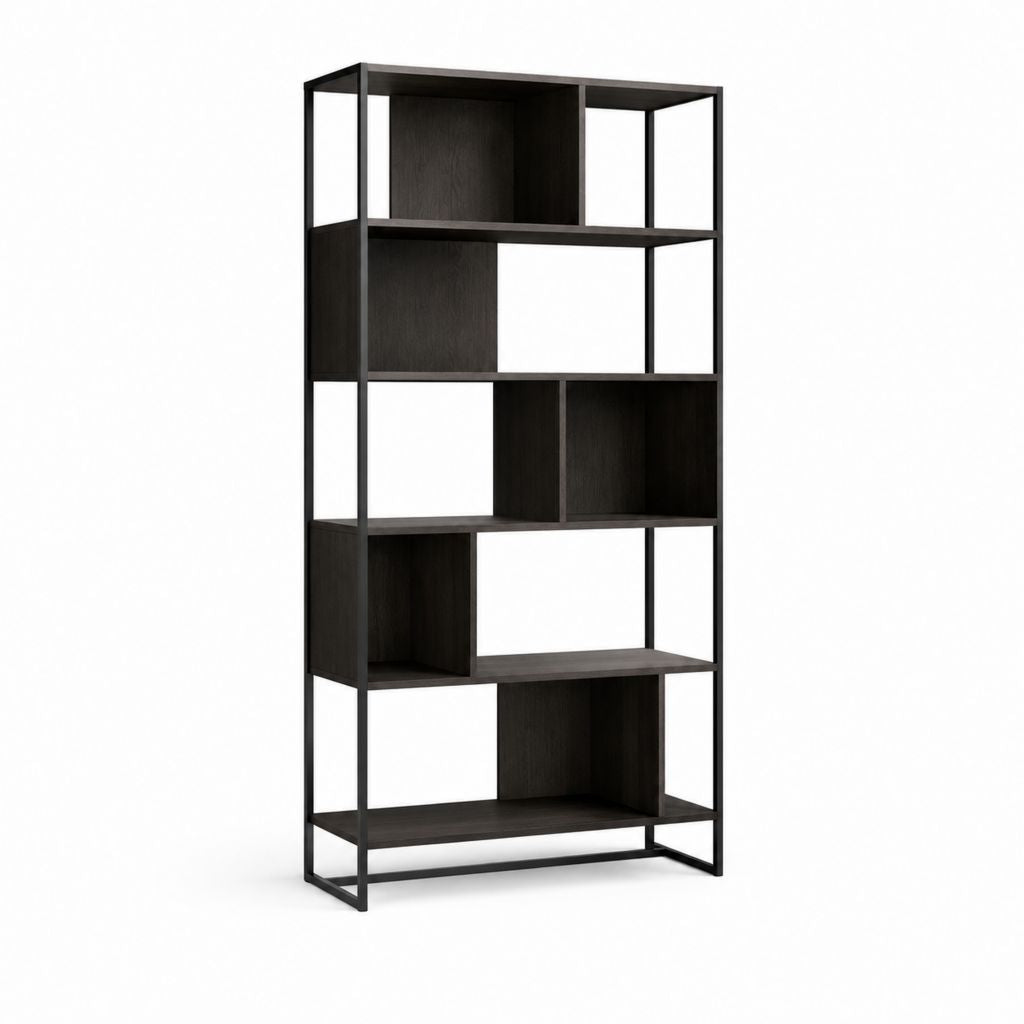 Libreria a giorno nera in MDF e acciaio 80 x 30 x 180 cm