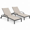 Set 2 lettini prendisole reclinabili beige in alluminio e textilene 196 x 66 x 35 cm