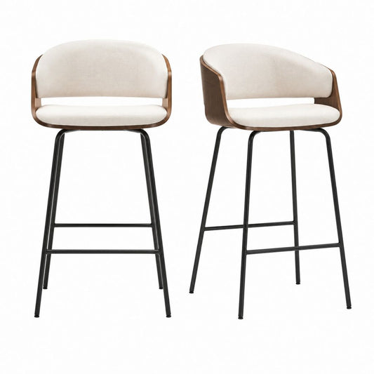 Set 2 sgabelli da bar con schienale beige e noce in multistrato 52 x 54 x 100 cm